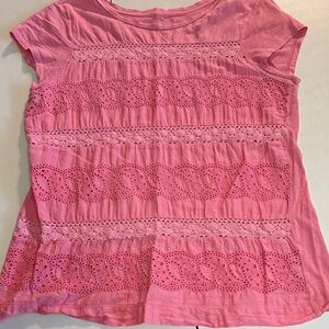 Ann Taylor LOFT Ladies Large Salmon Short Sleeve Lace Tee